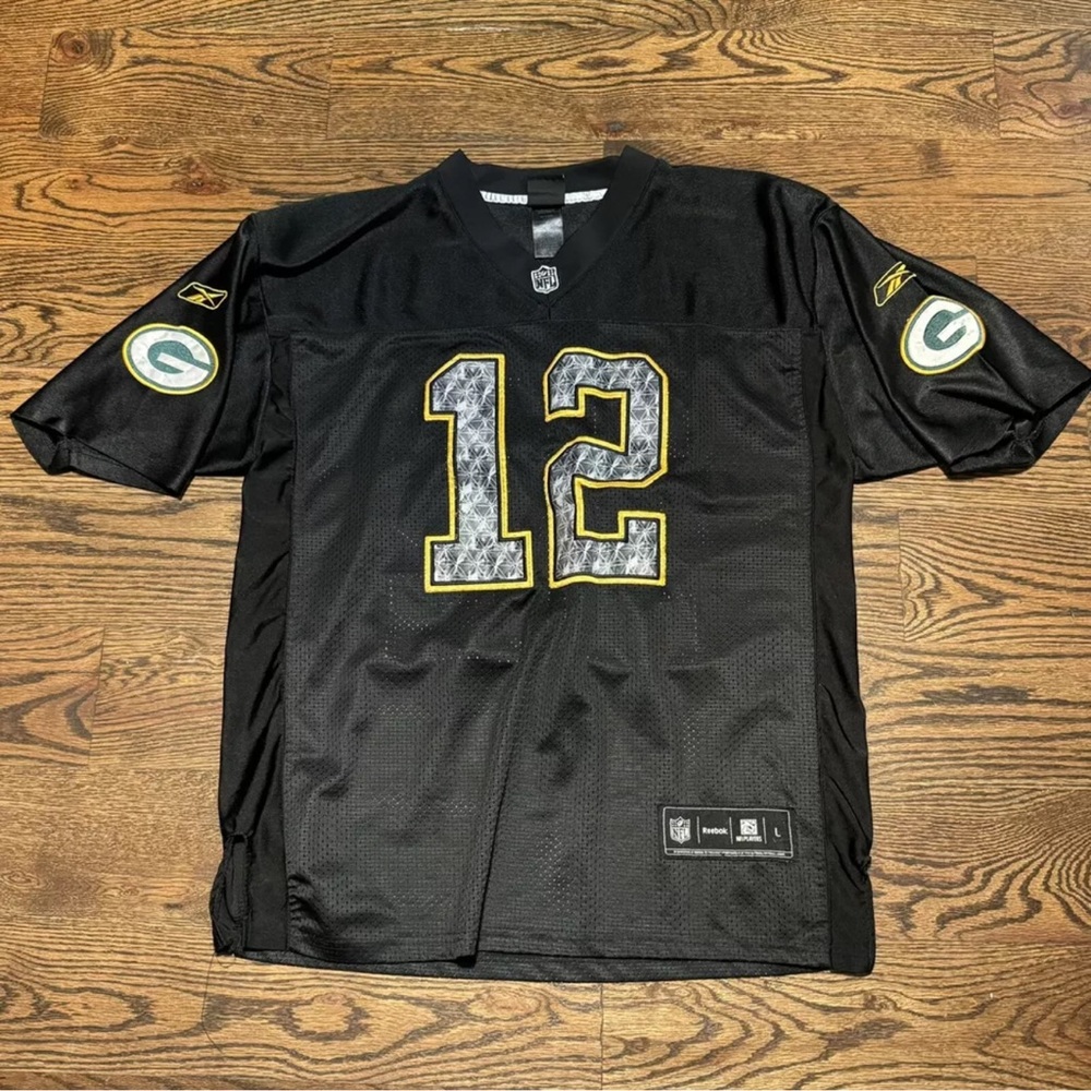 Green Bay Packers #12 Aaron Rodgers Sewn Reebok Alternate On Field Jersey, Large